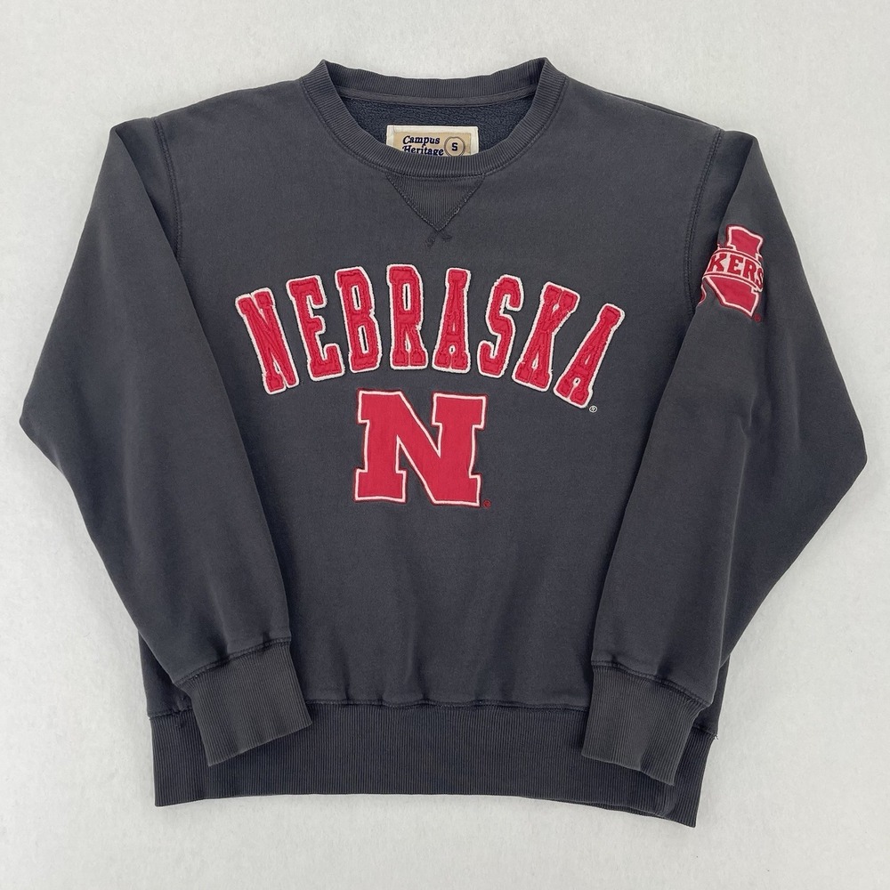 Campus Heritage Nebraska Cornhuskers Sweatshirt Mens S Gray Retro Y2K Classic